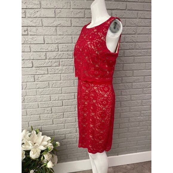 INC International Concepts Red Lace Sheath Dress Size 14 - Picture 3 of 9